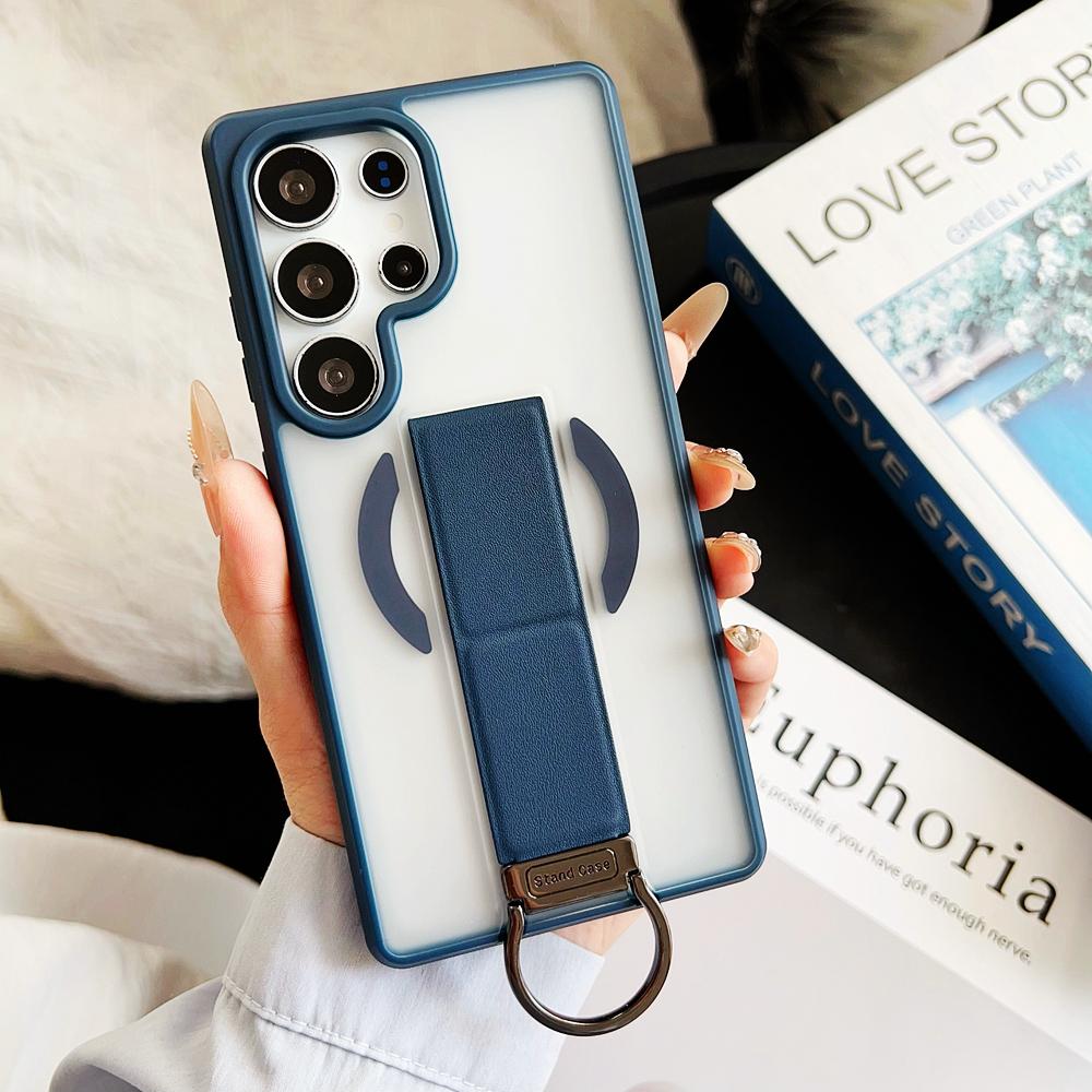 KEYSION Magnetic Phone Case for Samsung Galaxy S23 S24 25 Ultra Translucent Matte Silicone+PC Upright Kickstand Shockproof Back Cover