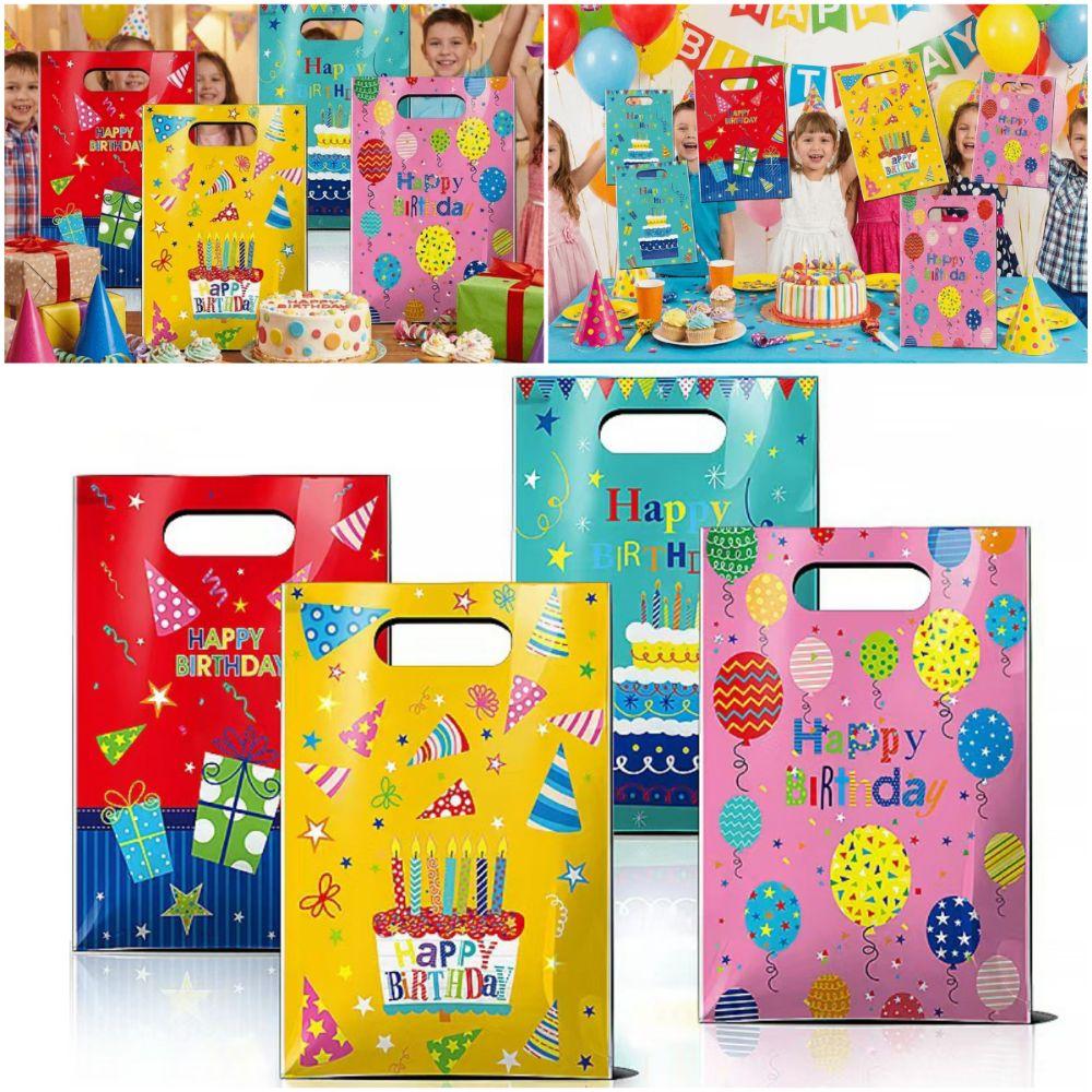 50PCS Happy Birthday Gift Bag Multicolor Cartoon Cake Baloon Tote Bags Mixed Pattern Packaging Handbag Birthday Supplies