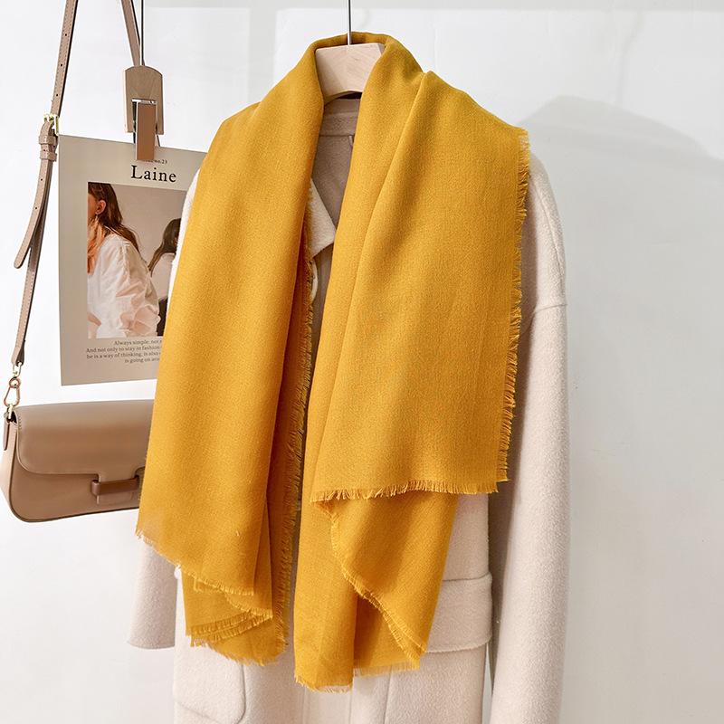 Simple literary and artistic yarn with sunscreen, elegant shawl, women's solid color square short fringed temperament scarf