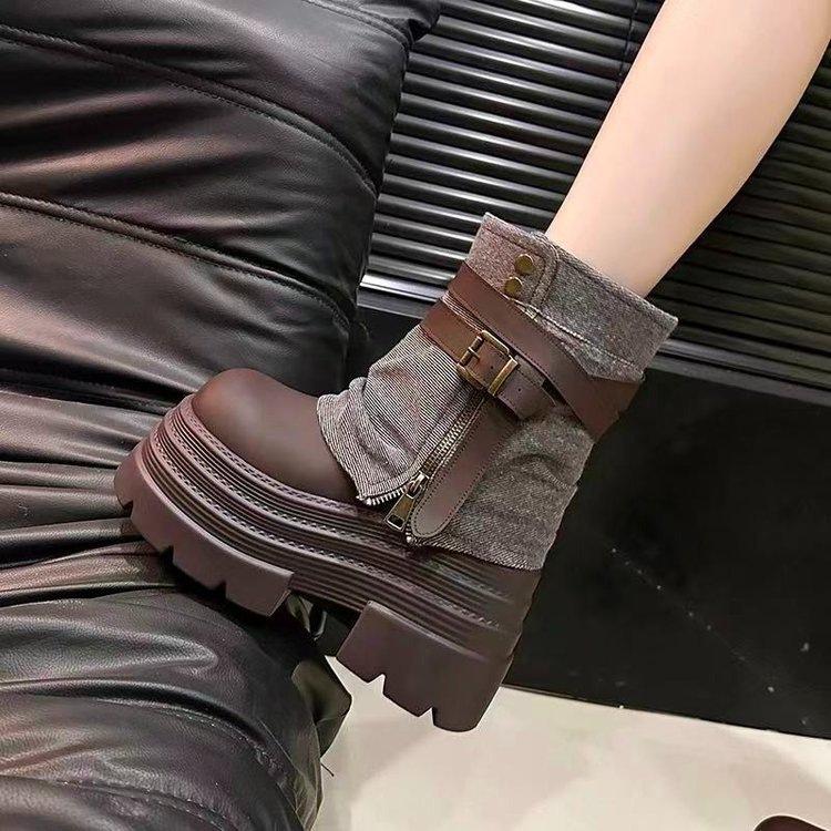 Cm Thick-soled Denim Stacked Short Boots Autumn New Small Man Heightening Martin Boots Pant Tube Boots Women