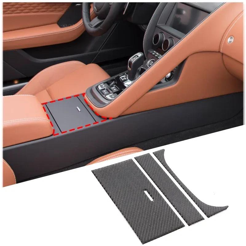 For 2013- Jaguar F-TYPE Soft Carbon Fiber Car Central Control Storage Box Panel Sticker Car Interior Accessories 3Pcs RHD
