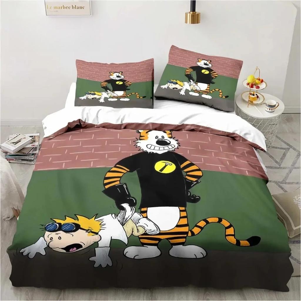 Cartoon Calvin Hobbes 3D Print Bedding Set Single Twin Full Queen King Size Bed Set Adult Boys Bedroom Bedding Gift