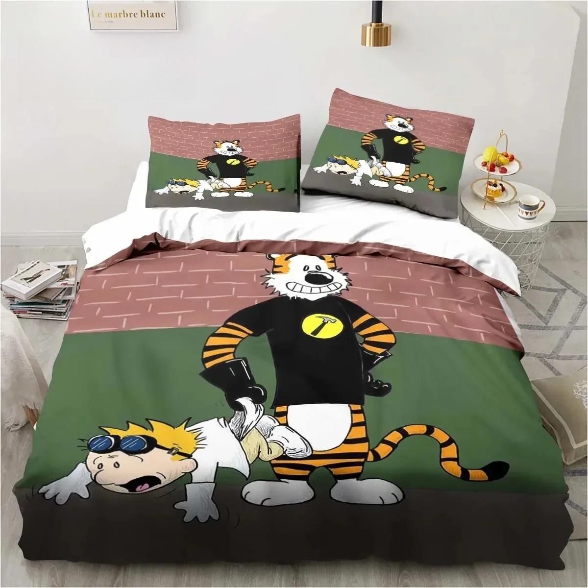 

Cartoon Calvin Hobbes 3D Print Bedding Set Single Twin Full Queen King Size Soft Comfortable Bed Set for Boys Adult EU single(135x200cm)