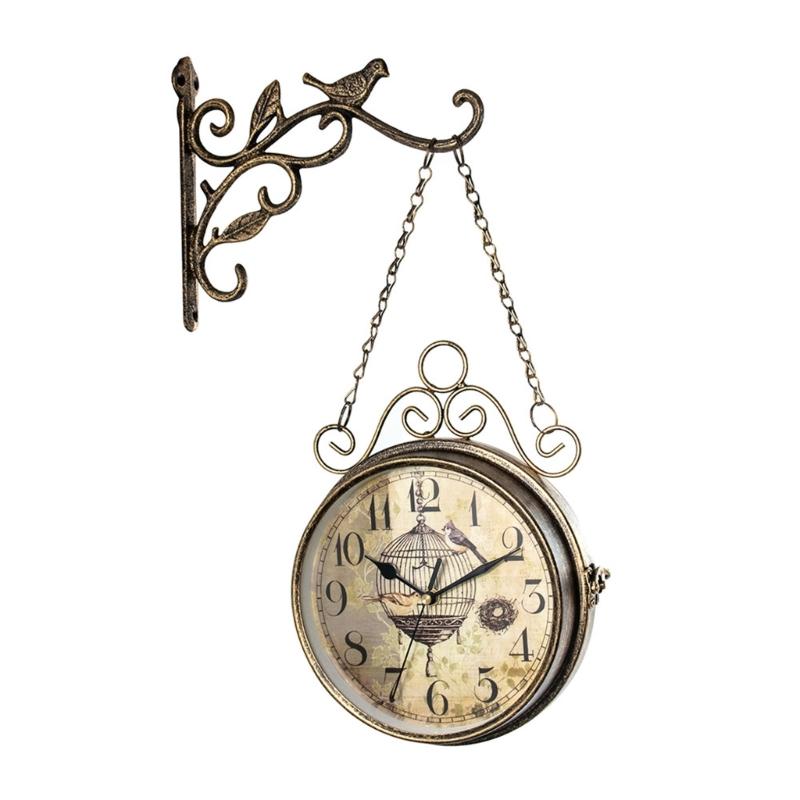 

Vintage Double Side Silent Wall Clock Metal Hanging Clock Ornaments Art Crafts for Festival Holiday Party Decoration 1