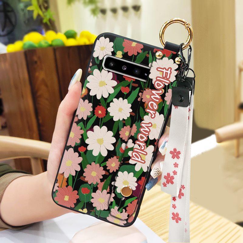 Phone Holder Oil Painting Phone Case For Samsung Galaxy S10 5G/SM-G977N Fashion Design Lanyard Silicone Shockproof Ring