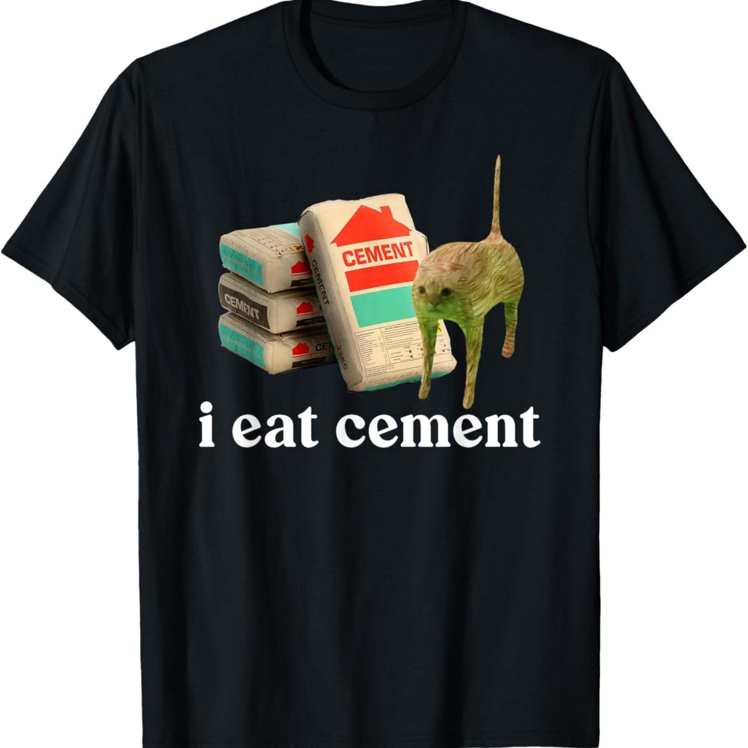 Я ем цемент. Проклятый кот. Смешной, необычный, специфический мем. Футболка. S чёрный