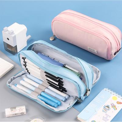 Large Capacity Pencil Case 3 Compartment Pouch Pen Storage Bag Double Side Opening Student Stationery Organizer School Supplies