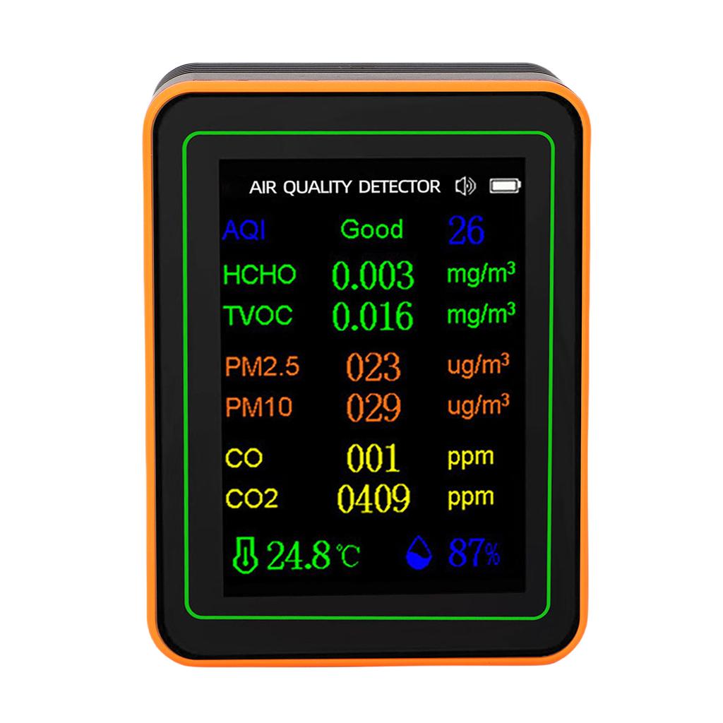 Air Quality Detector Index CO2 TVOC HCHO PM2.5 PM10 Temperature Humidity Tester TFT Color Display Curve Viewing Black