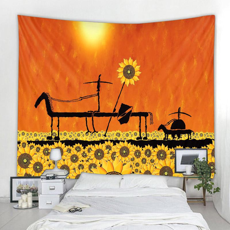 Sunflower Tapestry Retro Art Oil Painting Mandala Tapestry Hippie Psychedelic Bohemian Living Room Bedroom Decoration Blanket