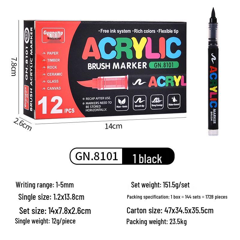 Marcador Acrílico Guangna 8101 Impermeable - Punta Suave, Sin Presión para Estudiantes y Artistas