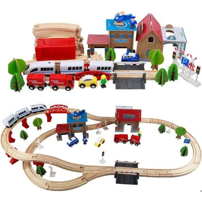 Wooden Train Set - GINGER HOME - 88 Pieces - Electric Locomotive - Educational Toy