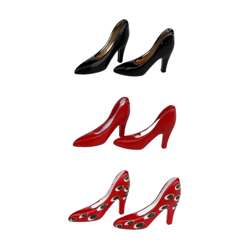 

3 Pairs Realistic 1/12 Scale Metal High Heels Collection Handcrafted Mini Shoes For Doll Room Decors 1