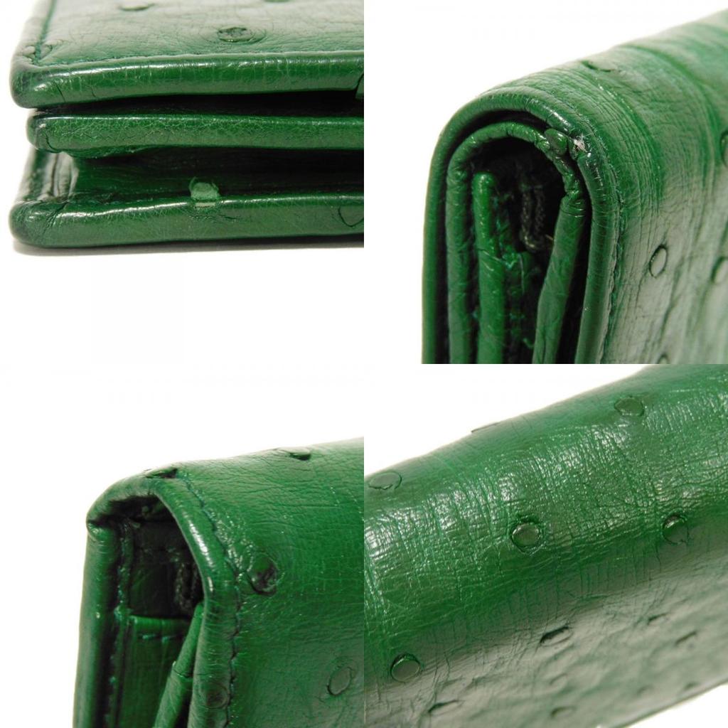 Used Double G Exotic Compact Wallet 9539 456126 7941 Petit Marmont GG Marmont Ostrich Green Unisex from Japan AUTHENTIC