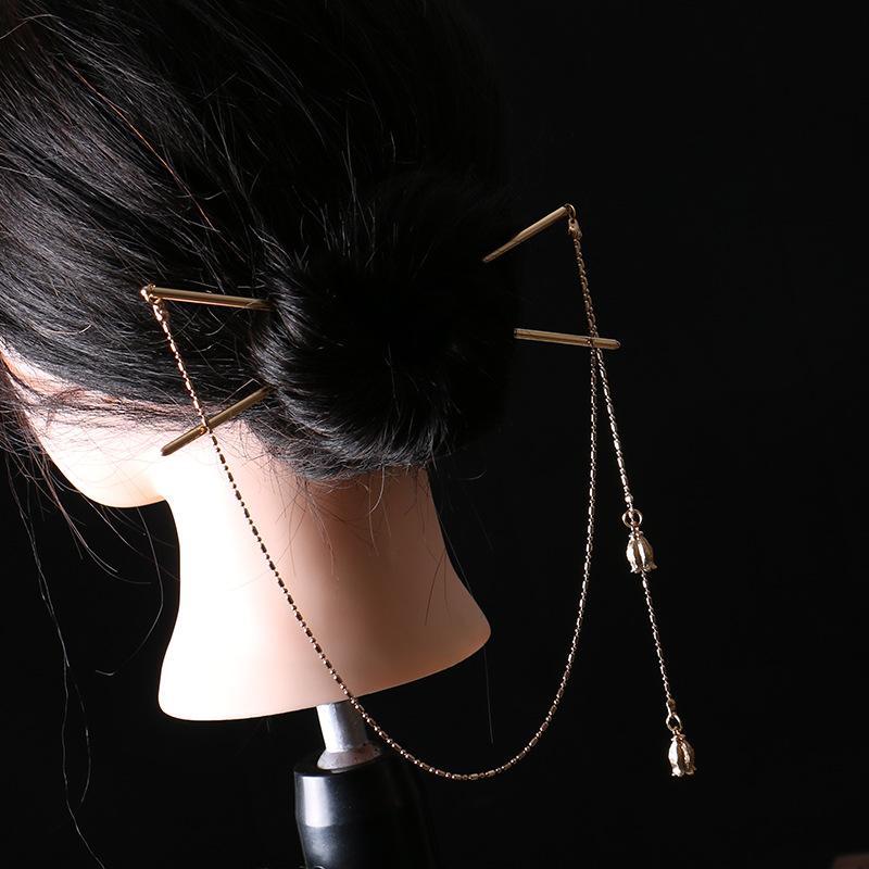 Doppelketten-Haargabel Perlenquaste Haarstab Nunchaku Haarnadel Chinesischer Stil Retro Haaraccessoires für Hanfu Tiaras Ornamente