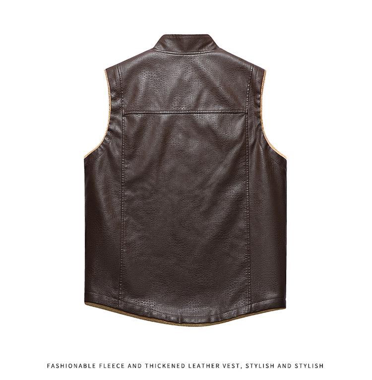 Cross2025 Men's Autumn/Winter Plus Velvet Thick Leather Vest - Youth Outdoor Casual Fashion