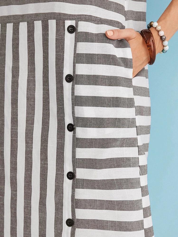 2023 Hot Style Striped Round Neck Short Sleeve Loose Plus Size Women's Dress