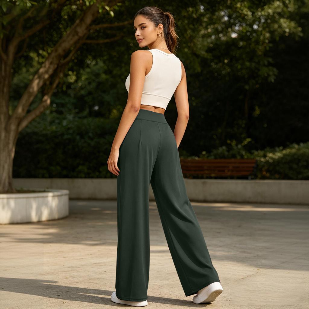 Hohe Taille Weites Bein Yogahosen für Damen Lockerer Schnitt Elastischer Bund Entspannte Lounge Trainingshosen mit Taschen