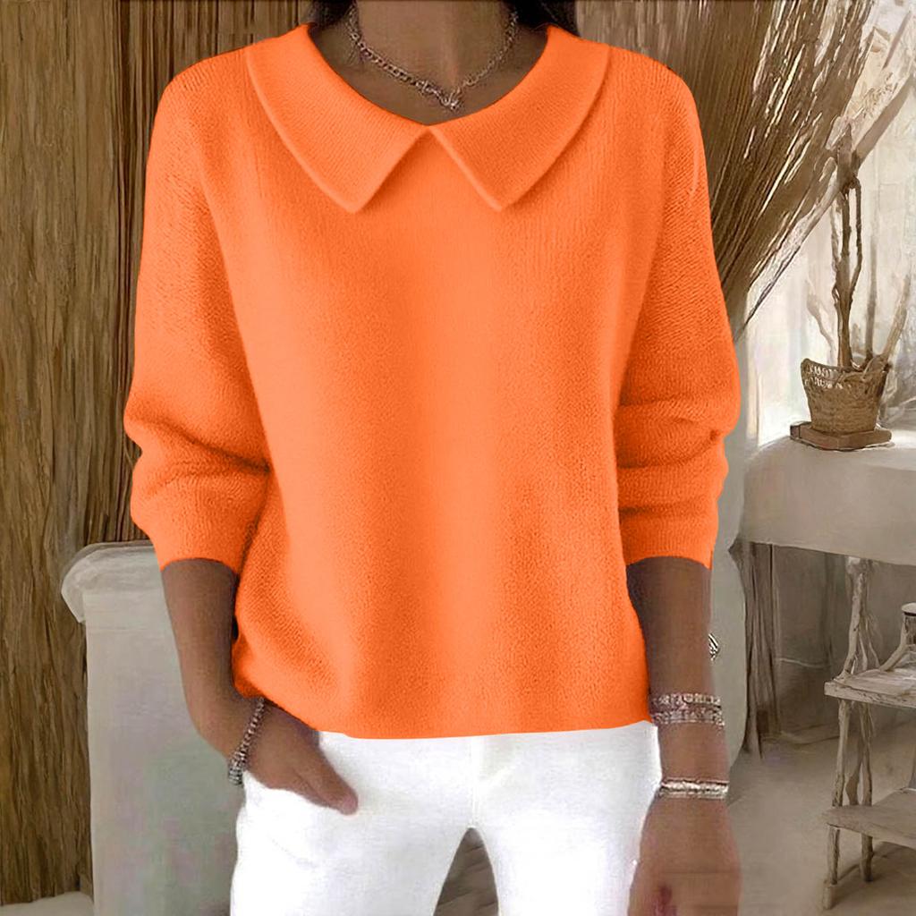 Women's Fashionable Long-sleeved -color Pullover Knitted Sweater Top