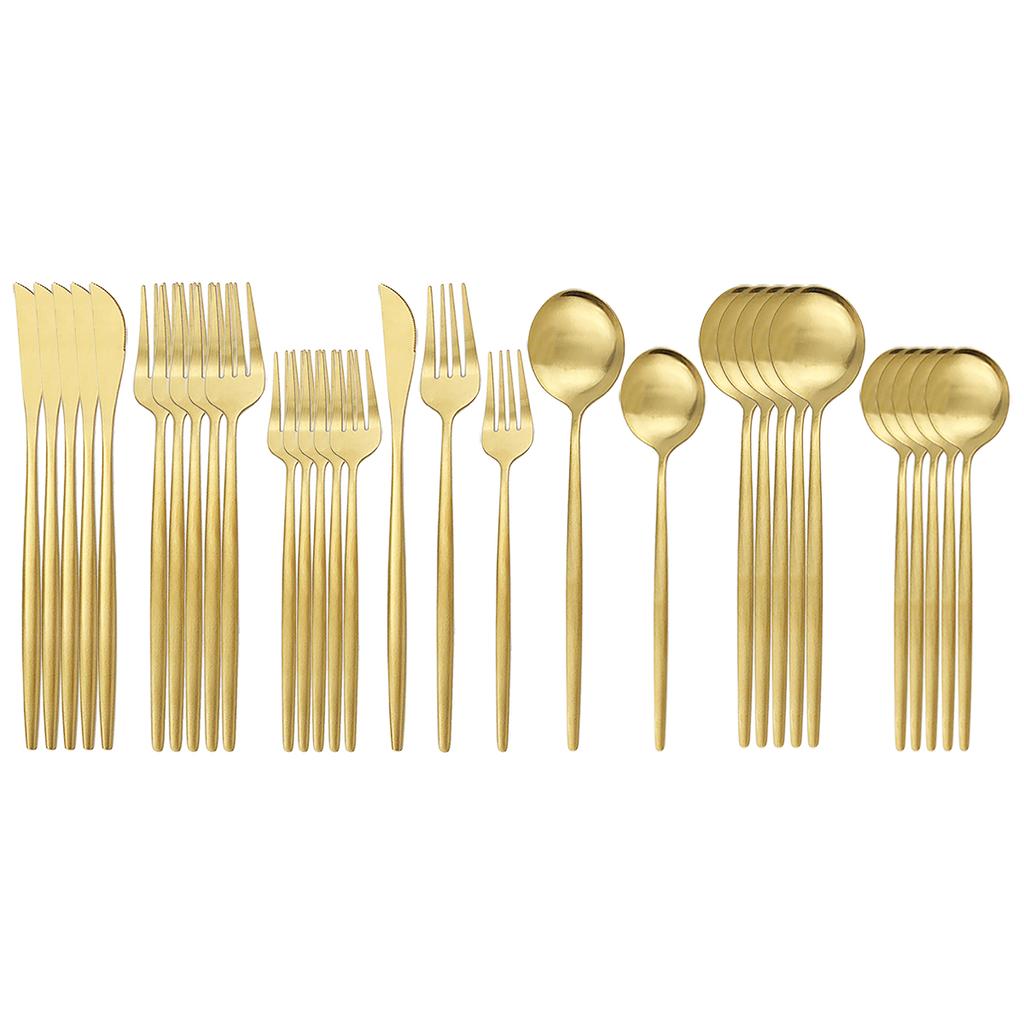 30Pcs Matte Gold Cutlery Set Stainless Steel Dinnerware Knife Dessert Fork Spoon Dinner Silverware Kitchen Party Tableware Set
