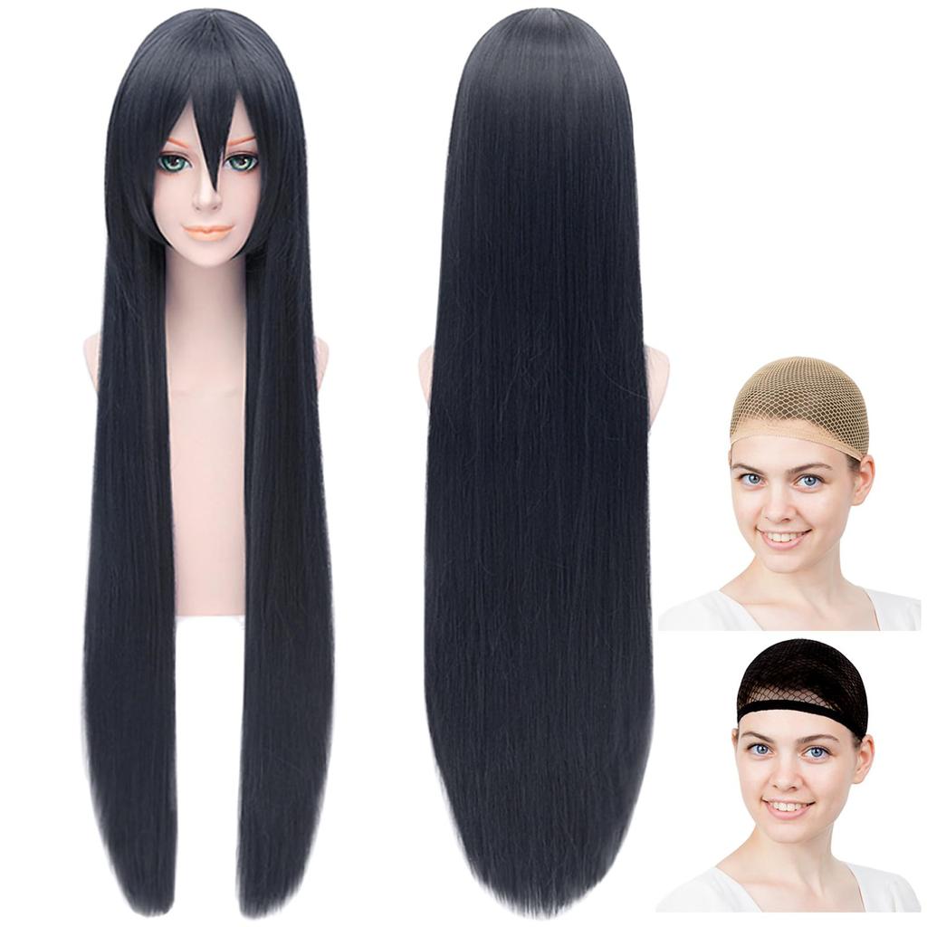 CaseEden Cosplay Wig, Premium, Smooth, Long, Straight, 100cm, Heat-Resistant, Gray-Black, WIG6185
