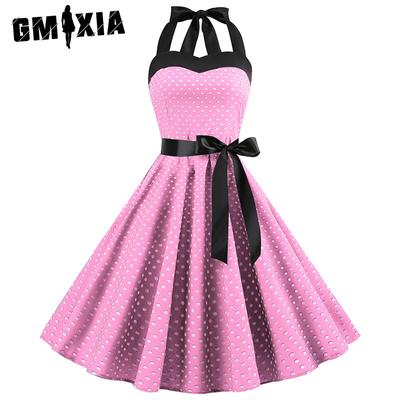 Rochie de damă în stil retro Hepburn, cu șalter, buline și talie