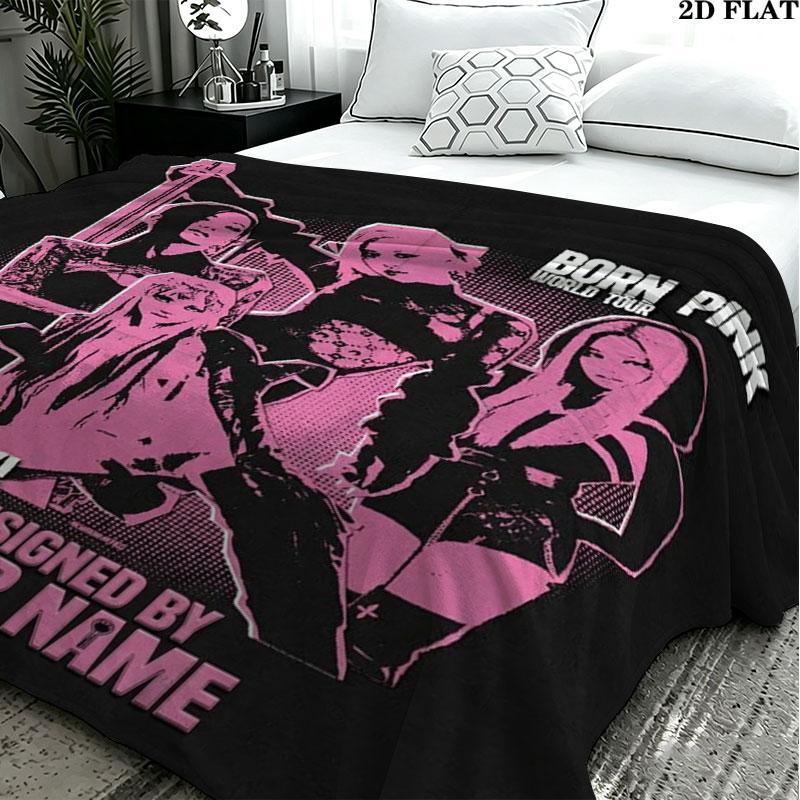 1PC Blackpink Custom Name Patterned Flannel Blanket Suitable For All Seasons for Home Decor Warmth and Comfort Gifts Holiday Present