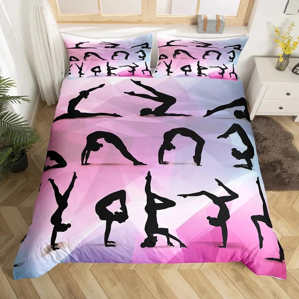 Gymnastik Tanzliebhaber Bettbezug King, Aquarell Schmetterling Sternenhimmel Bettwäsche-Set 3-teilig, Silhouette Regenbogen Graffiti Steppdecke