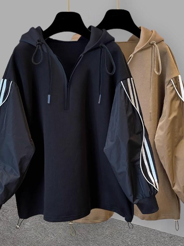 Trendiges Lässiges Gestreiftes Patchwork Halbreißverschluss Kapuzenpullover Set für Herren - Herbst 2025