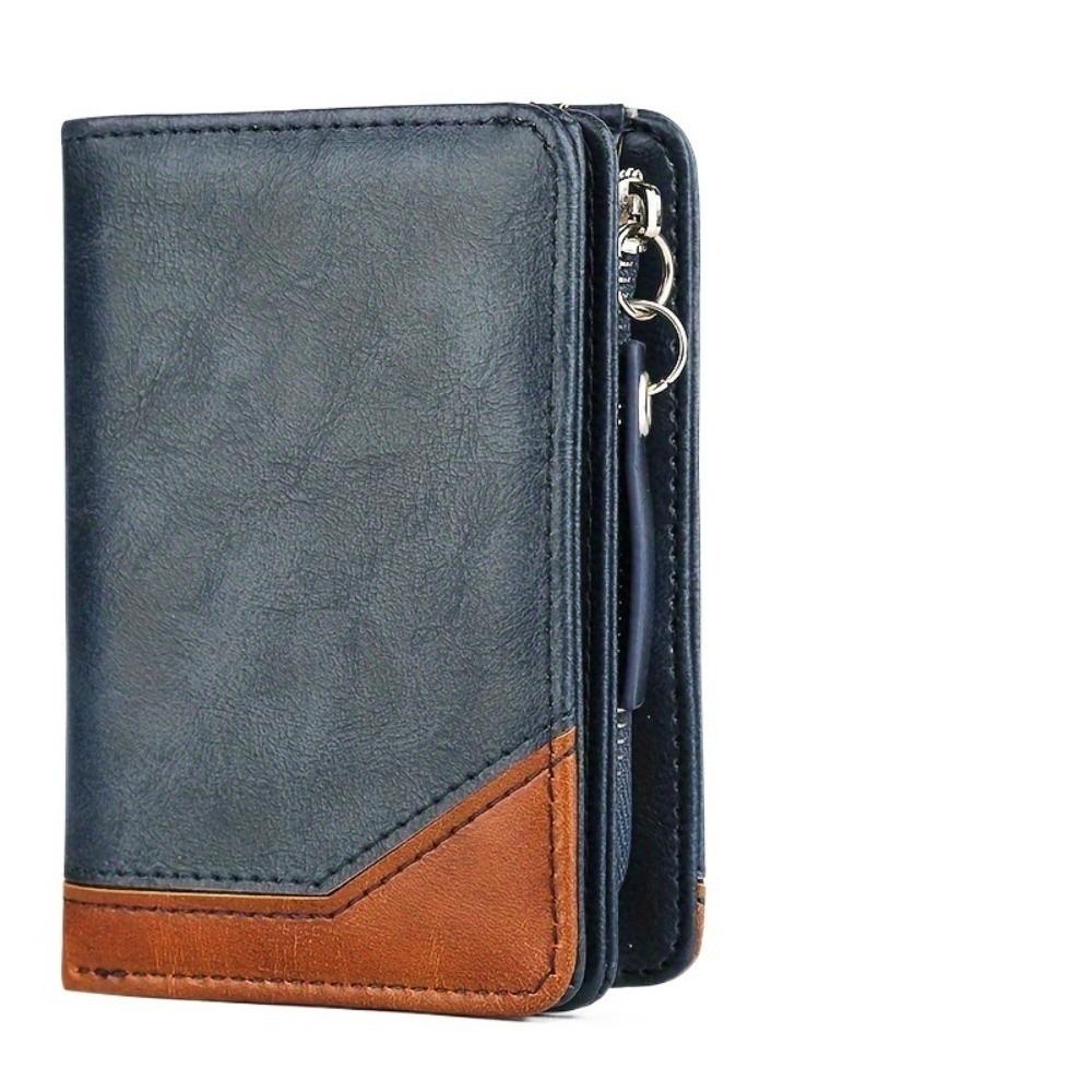 Color Blocking Business Clutch Bag Zipper Men Card Holder Vintage Men Short Wallet  Travel