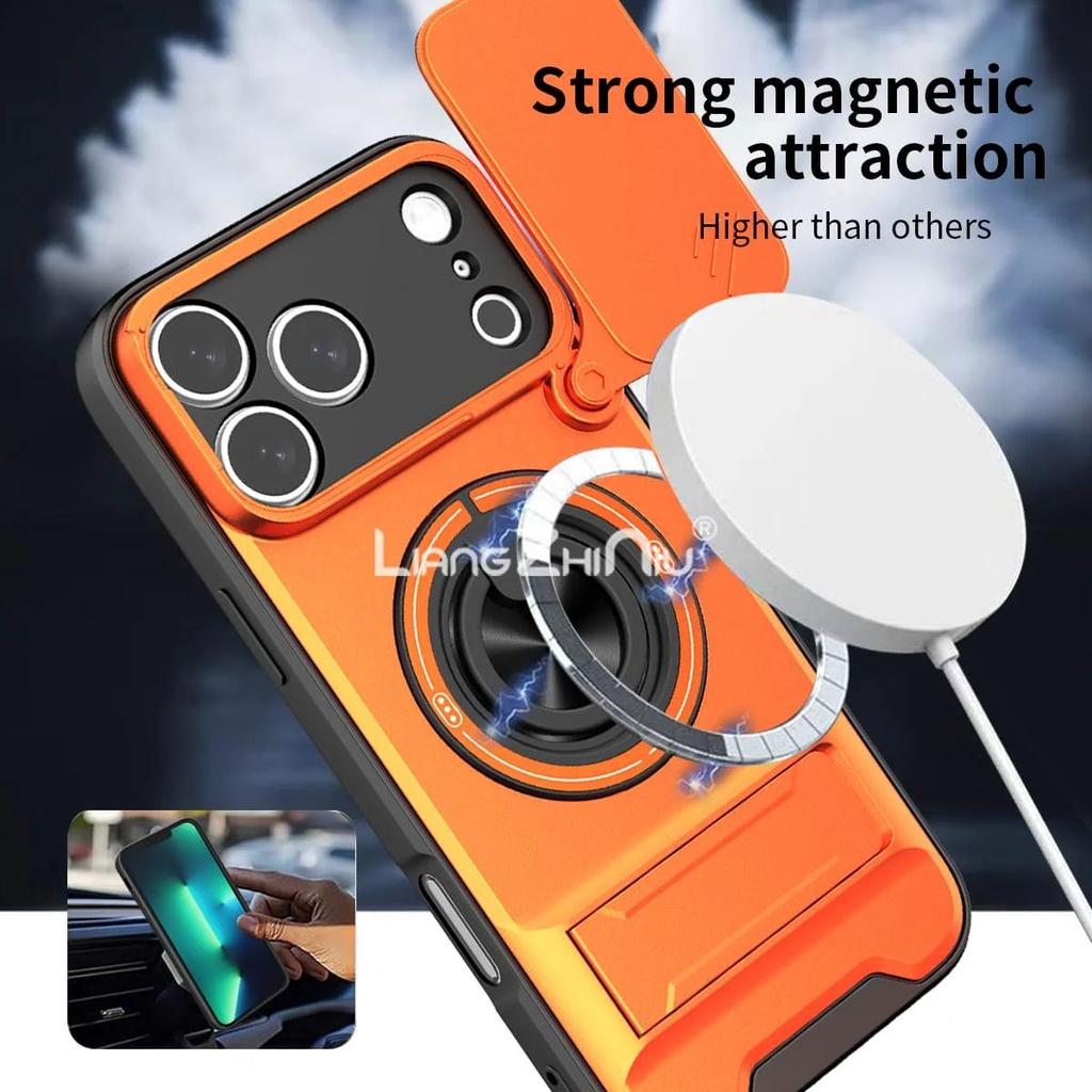 Shockproof Armor Camera Protection Case For iPhone 17 Pro Max 16E Air 14 15 Plus 11 12 13 16 Pro Magnetic Fold Stand Phone Cover