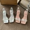 In the autumn of 22, the new square head French crystal thick heel rhinestone flower with a high heel