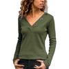 Women's Solid Color V-neck Button Decoration Solid Color Casual Long Sleeved Women's T-shirt