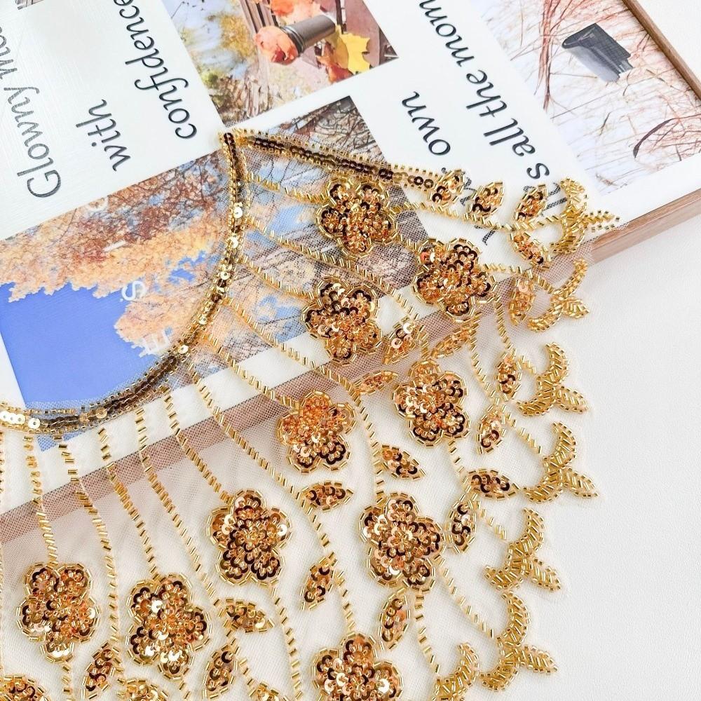 Hollow Design Embroidery Lace Bead Embroidery Gold Sequined Lace Mesh Mesh Texture DIY Application Cloth Stickers DIY Projects