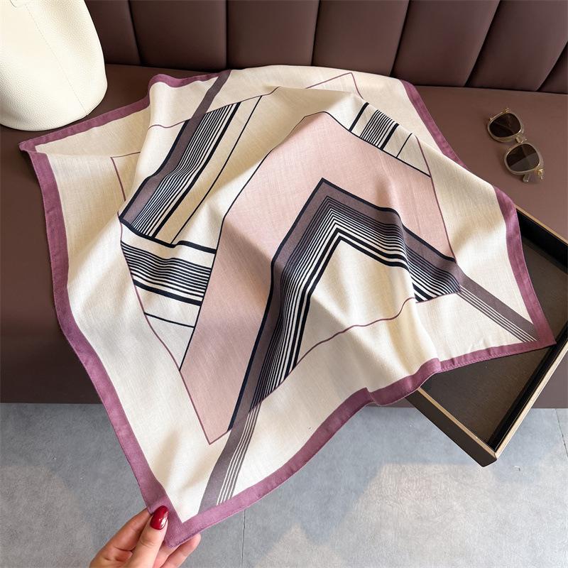 Artistic atmosphere herringbone pattern cotton and linen feeling small square scarf silk scarf imitation velvet headscarf shawl sun protection scarf w
