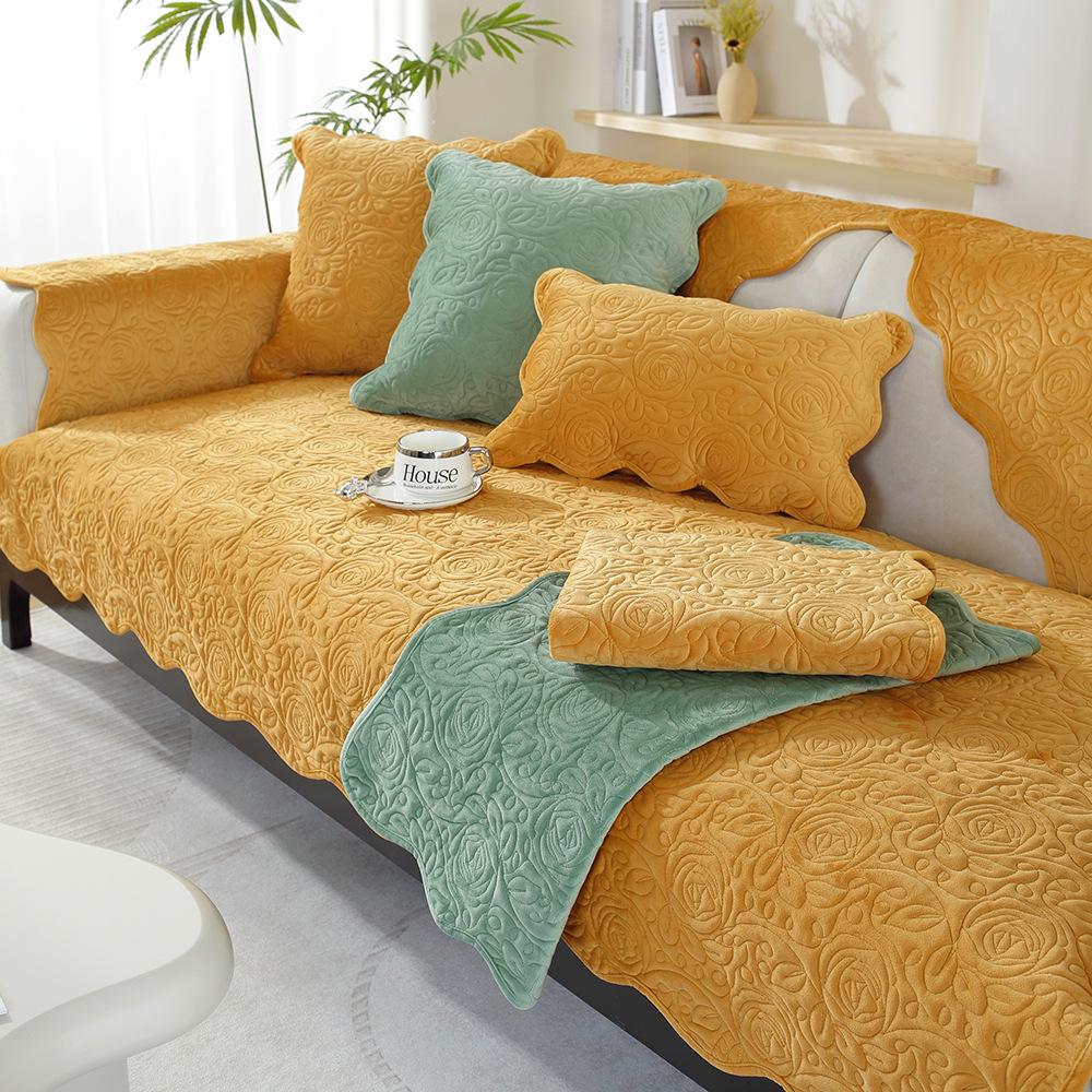 Dutch Velvet Rose Embroidery Solid Color Sofa Cushion Simple And Modern Combination All-Inclusive Universal Sofa Cover Skin-Friendly And Non-Slip