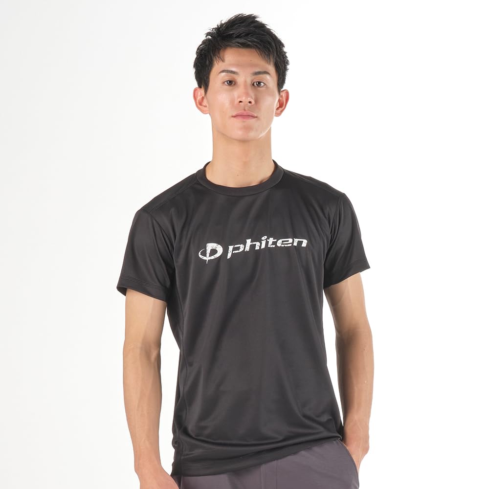 Phiten RAKU T-Shirt, Black/Grunge (White), Size L
