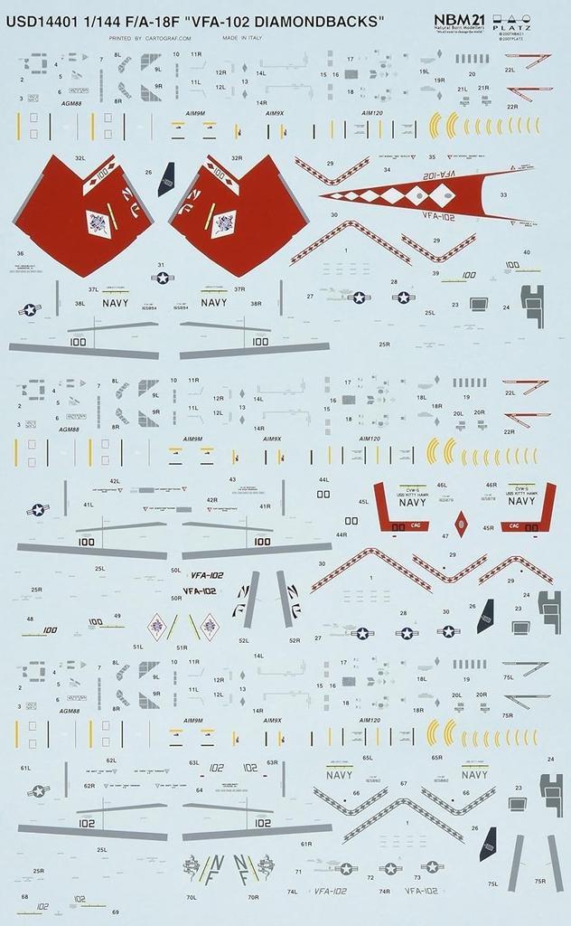 PLATZ US Navy Super Hornet Diamondbacks Decal Plastic Model Parts 1/144 F/A-18F VFA-102
