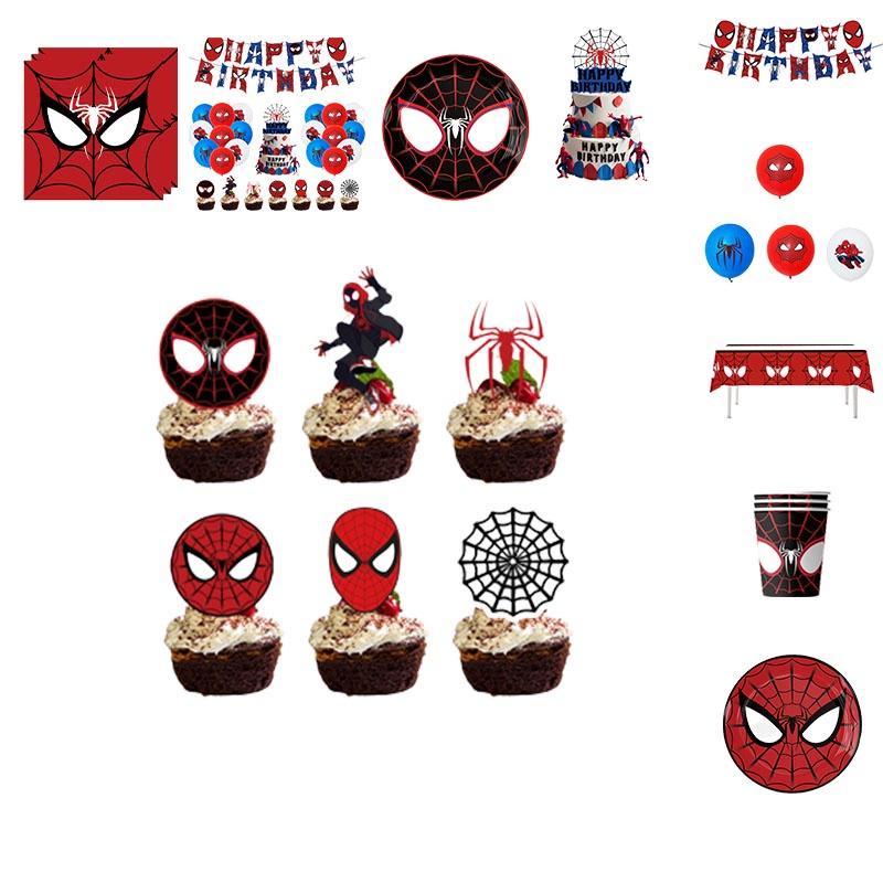 Spiderman Themed Birthday Party Supplies Set Red Masks Paper Plates Cups Napkins And Cutlery