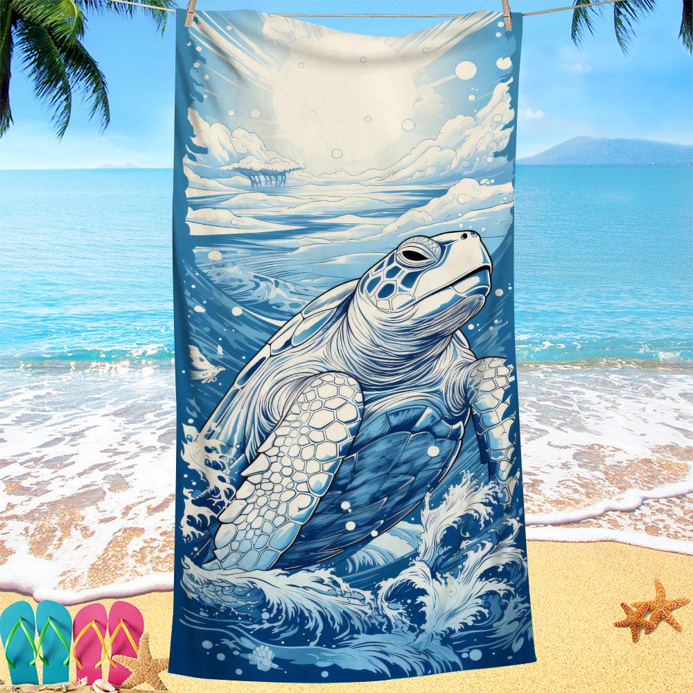 Turtle print pattern digital-printed polyester Superfine fiber double-sided fleece Beach vacation bath towel, beach towel