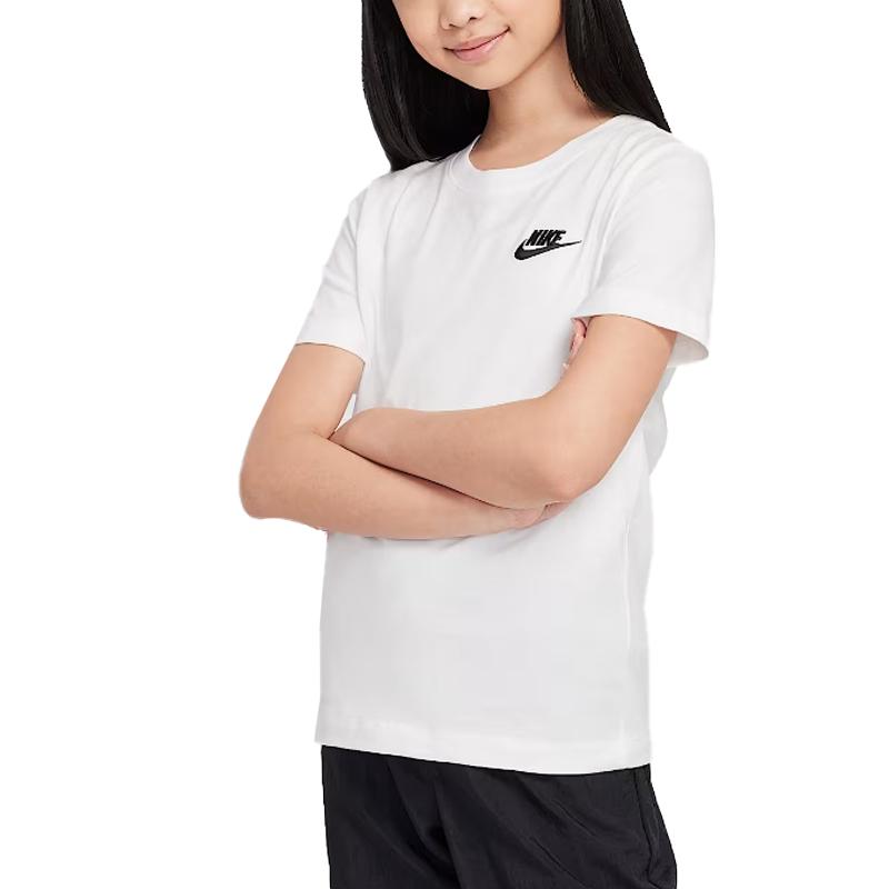 Nike Okągły dekolt Koszulka z krótkim rękawem Pulower z nadrukiem litery Topy dla dzieci Biały FZ5177-100