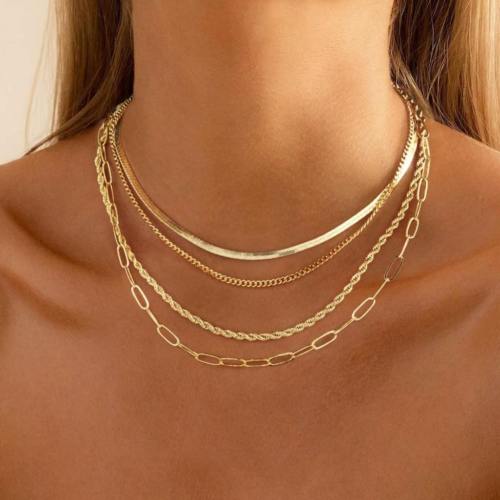 European and American Fashion Multi-Layer Metal Clavicle Necklace - Women's Simple Blade & Figaro Chain