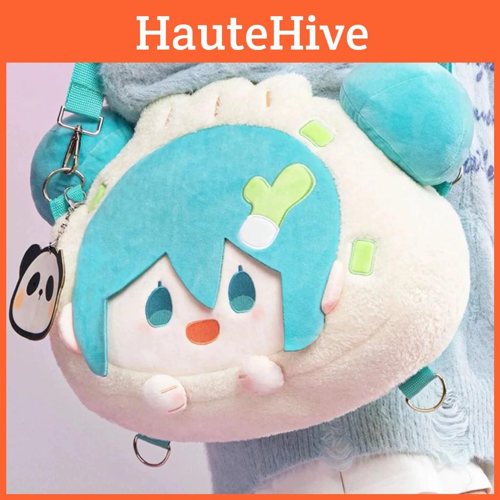 Meatball Miku Hatsune Head Cartoon Pattern Soft Plush Backpack Casual Travel