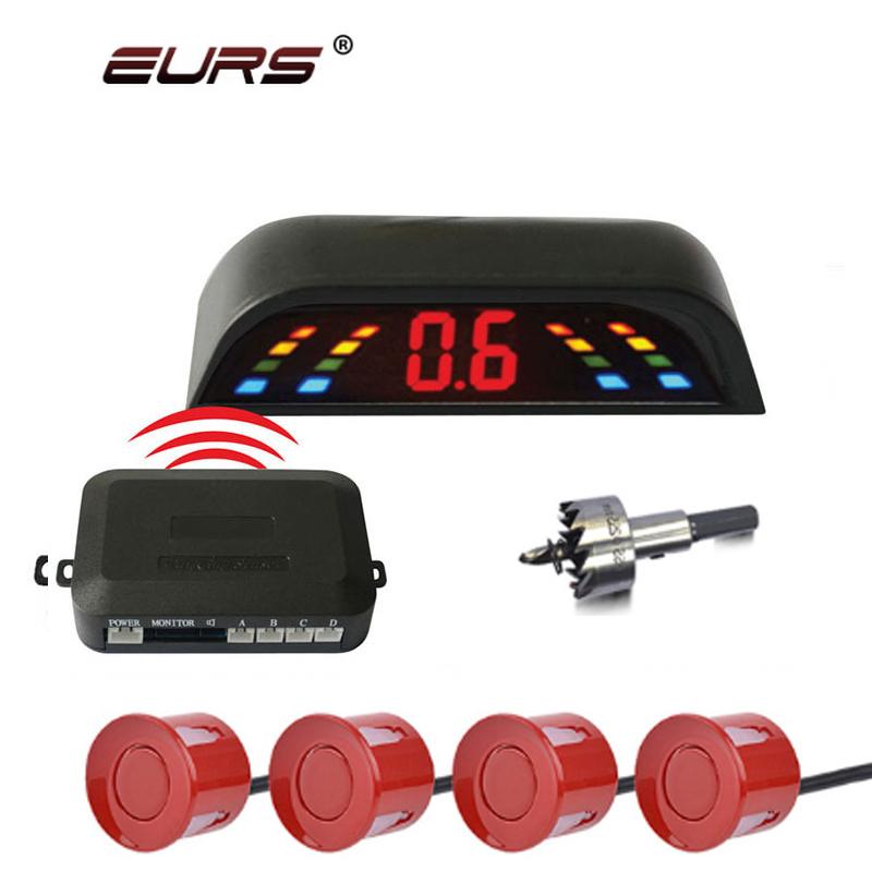 

EURS New Wireless Car Auto Parktronic LED Parking Sensor with 4 Reverse Backup Radar Monitor Detector System Display красный
