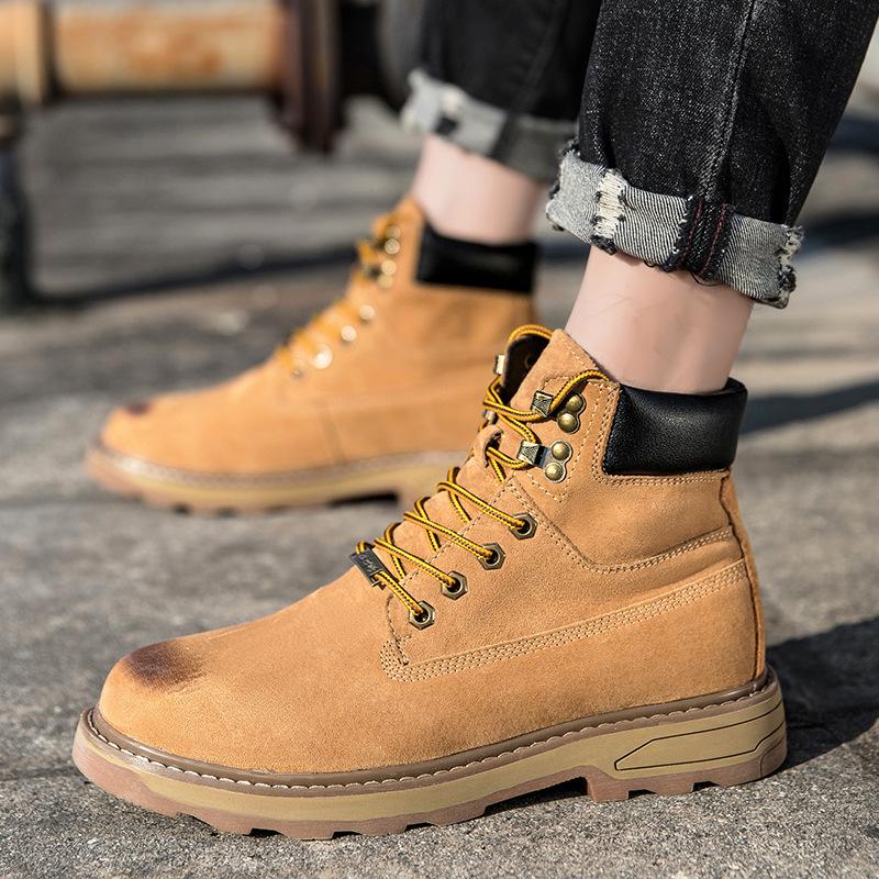 High-Top Rhubarb Boots, First-Layer Pigskin Martin Boots, Men'S Outdoor Tooling, Velvet Thermal Men'S Shoes