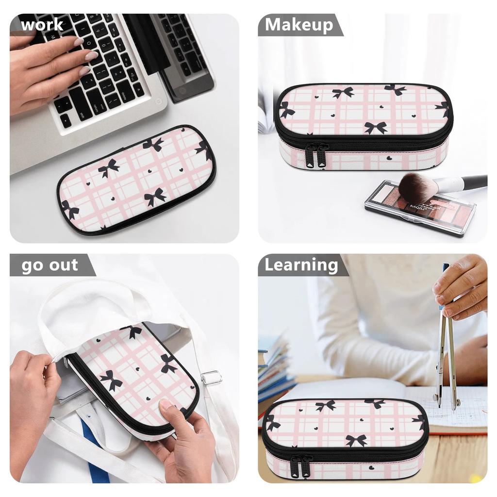 Pencil Pouch Printed 300D Polyester Zip Around Closure with Main Compartment Mesh Pocket and Pen Slots for Daily School Use