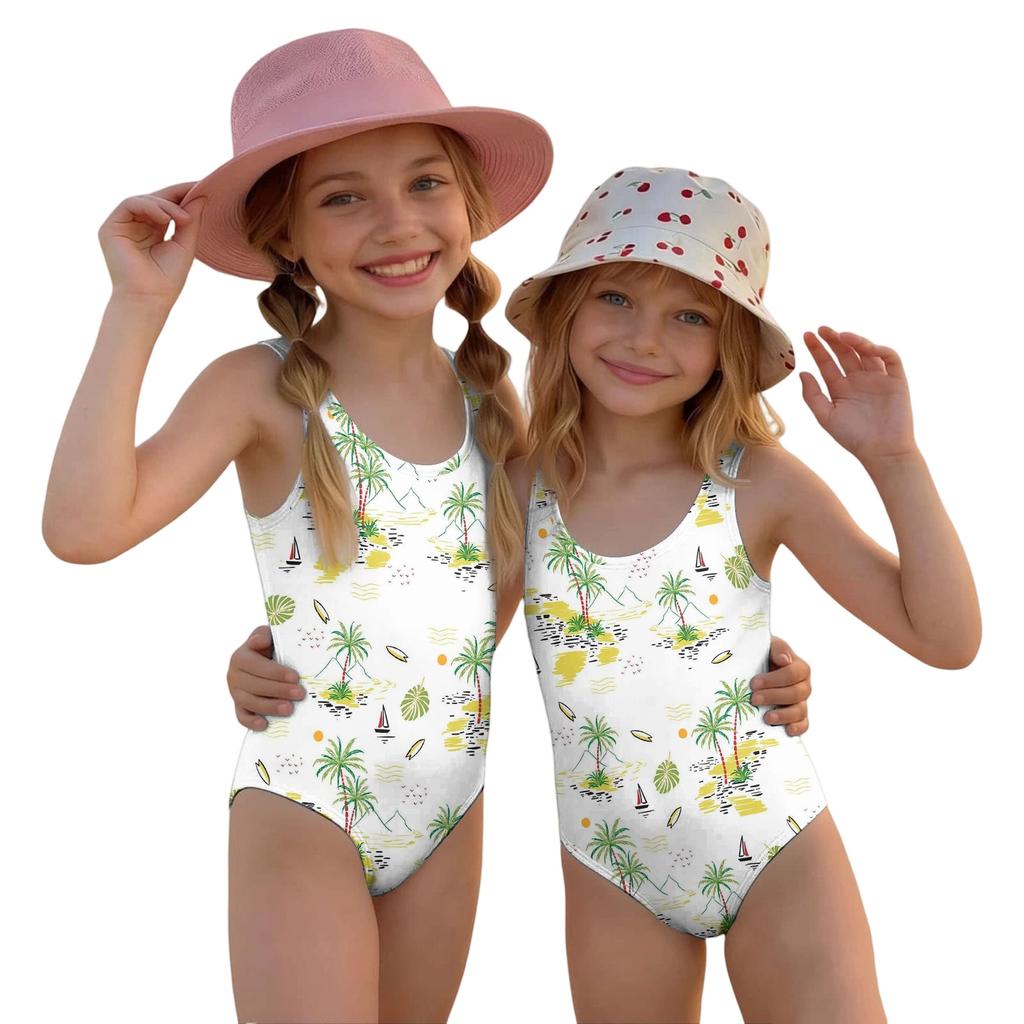Costume Intero da Bambina Estate Stampa Hawaiana Costumi da Bagno Leggeri Comodi per Bambini Festa in Piscina Attività Acquatiche