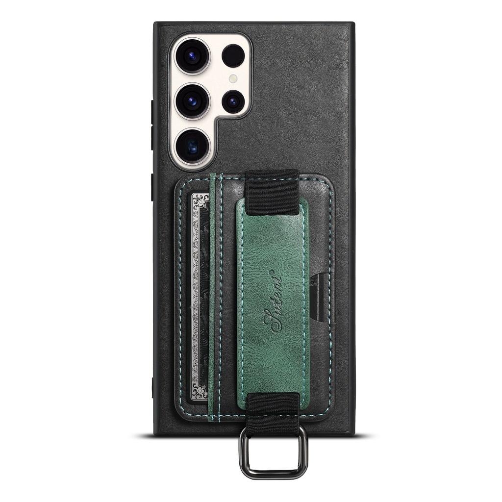 

Ring Buckle Wristband Card Leather Case For Samsung Galaxy S24 Ultra S23 S22 Plus Note 20 5G Stand Holder Mobile Phone Cover Note20 зелёный