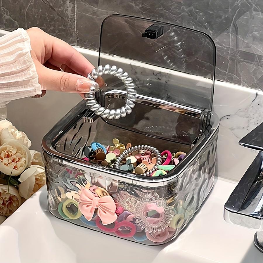 Hair Accessories Organizer Storage Box Clear Acrylic Hair Tie Organizer for Headband, Bows, Cotton Swab Organization, Bathroom