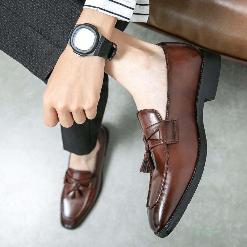 Inner heightening fringed shoes pointed leather shoes British low-top hairstylist