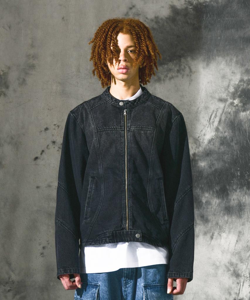 Dominant Curved Biker Denim Jacket_Black